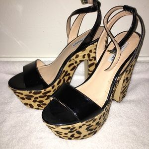 Steve Madden Shazam Black patent leopard platform
